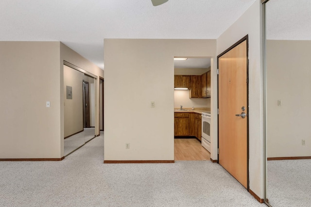 interior space with sink and light colored carpet