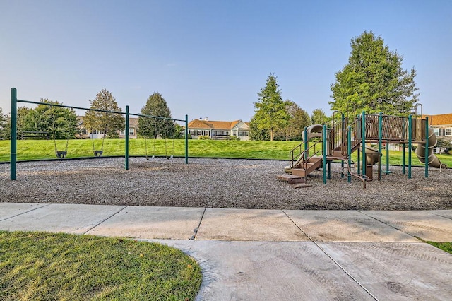 view of play area featuring a lawn