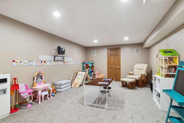 game room with carpet floors