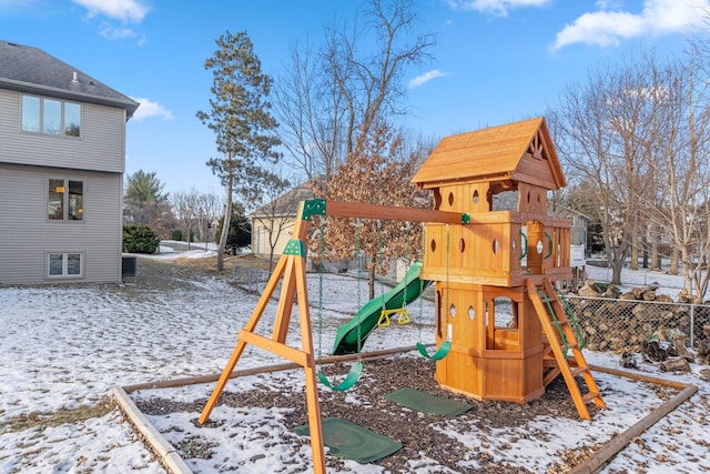 view of snow covered playground