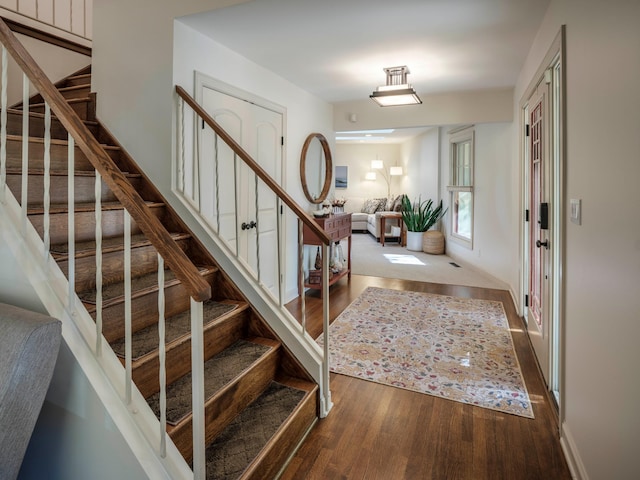 foyer entrance featuring dark hardwood / wood-style flooring