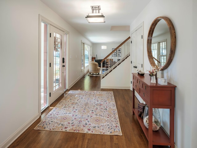 entryway with dark wood-type flooring