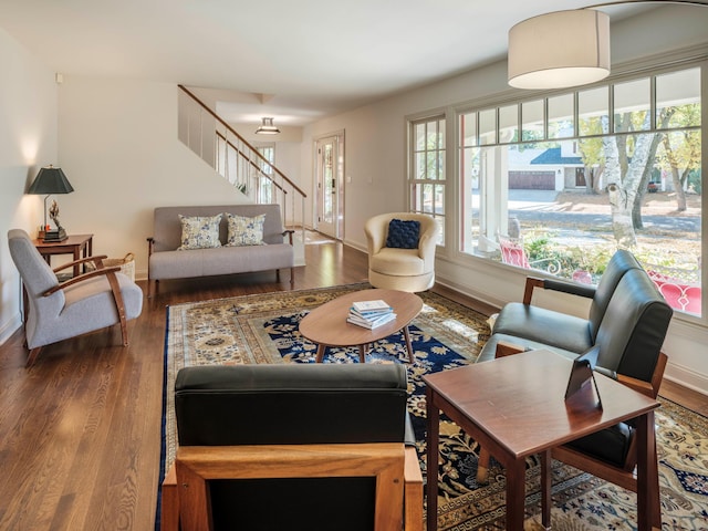 living room featuring dark hardwood / wood-style flooring