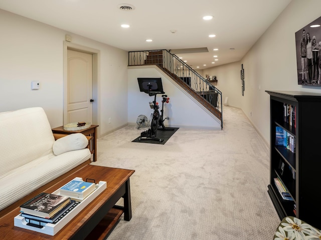 living room with light carpet