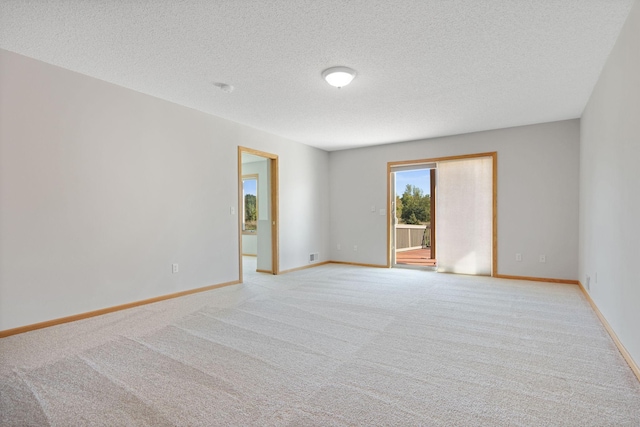 spare room with light colored carpet and a textured ceiling