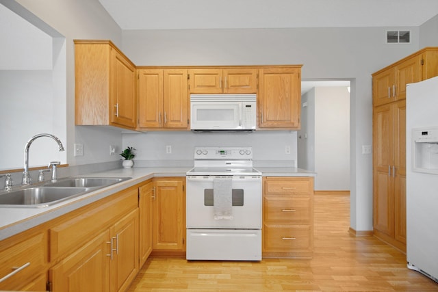 16377 Eidelweiss St NW, Andover, MN 55304 - kitchen with light wood-style floors, white appliances, visible vents, and a sink