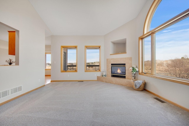 16377 Eidelweiss St NW, Andover, MN 55304 - unfurnished living room with a healthy amount of sunlight, lofted ceiling, and visible vents