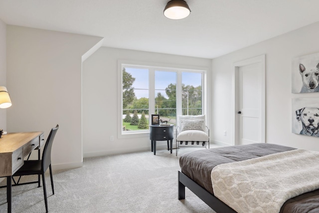 bedroom with light carpet