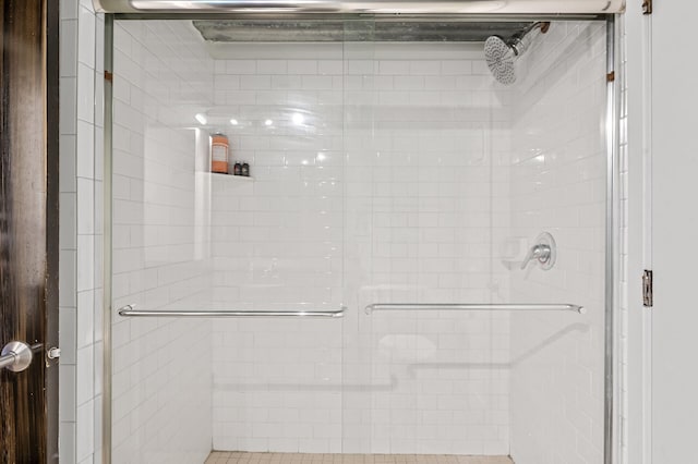 bathroom featuring a shower with shower door