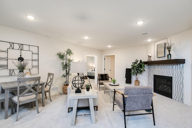 living room with light carpet