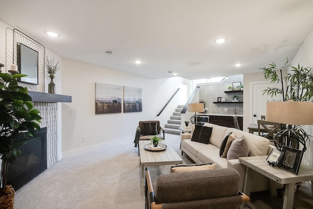 living room with light carpet