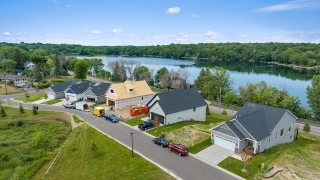 aerial view featuring a water view