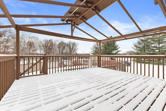 view of snow covered deck