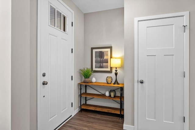 foyer entrance featuring dark hardwood / wood-style floors