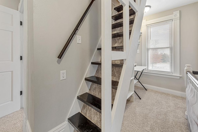 staircase with carpet floors