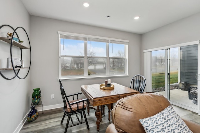 dining area with hardwood / wood-style floors and plenty of natural light