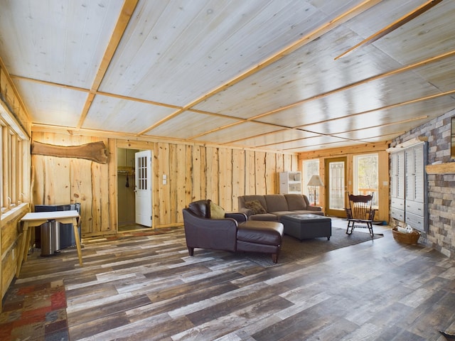 living room with dark hardwood / wood-style floors