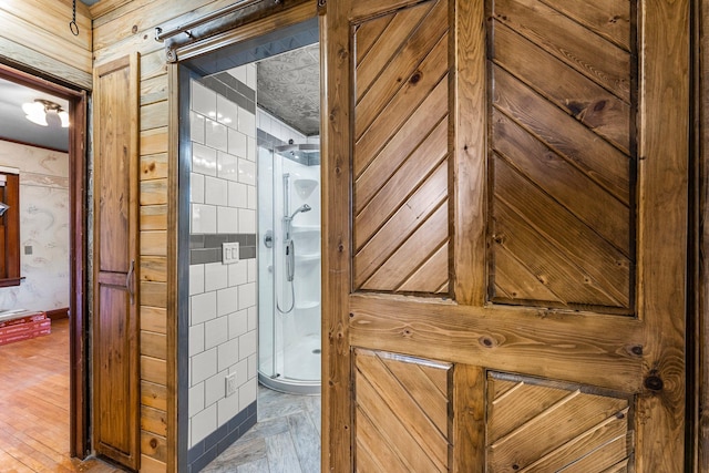 interior space with walk in shower