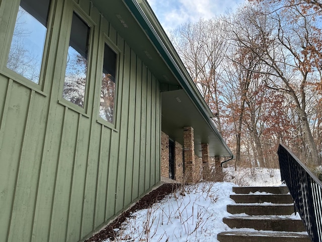 view of snow covered exterior