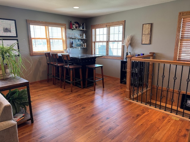 310 7th St SW, Roseau, MN 56751 - dining space with a dry bar, wood finished floors, and a healthy amount of sunlight