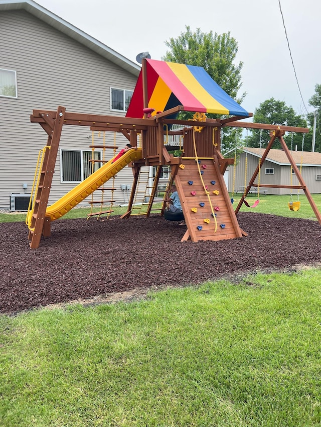 view of playground featuring a yard