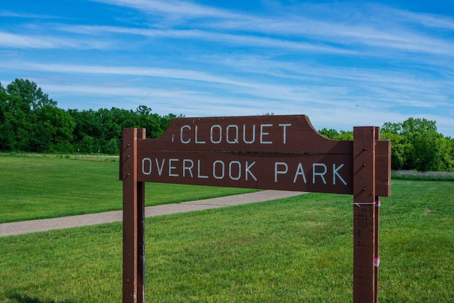 community / neighborhood sign with a lawn