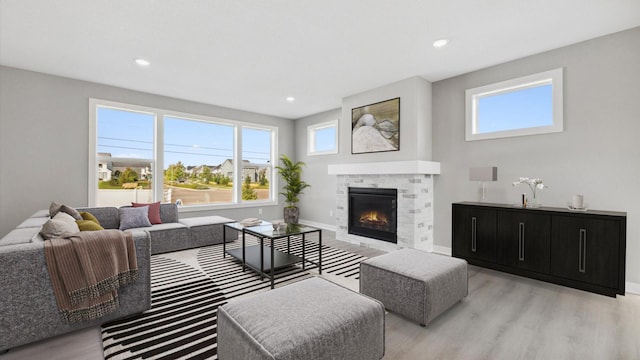 living room with light hardwood / wood-style floors