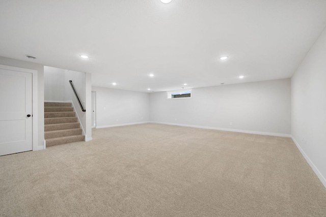 basement with light carpet