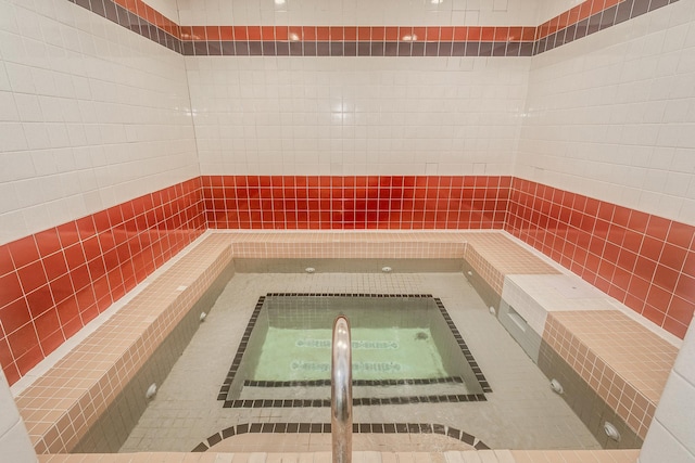 view of sauna / steam room with tile patterned floors