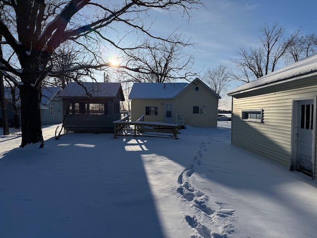 view of snow covered property