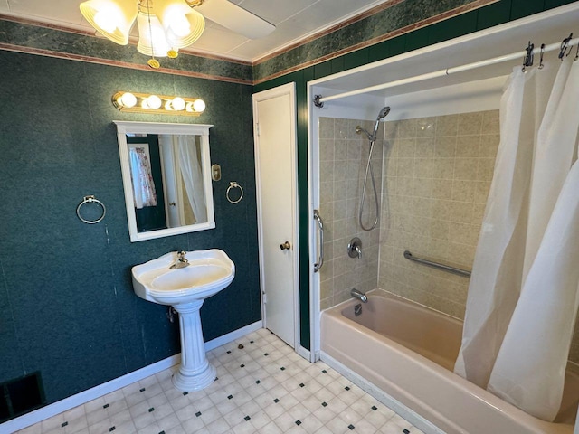 bathroom with shower / bathtub combination with curtain