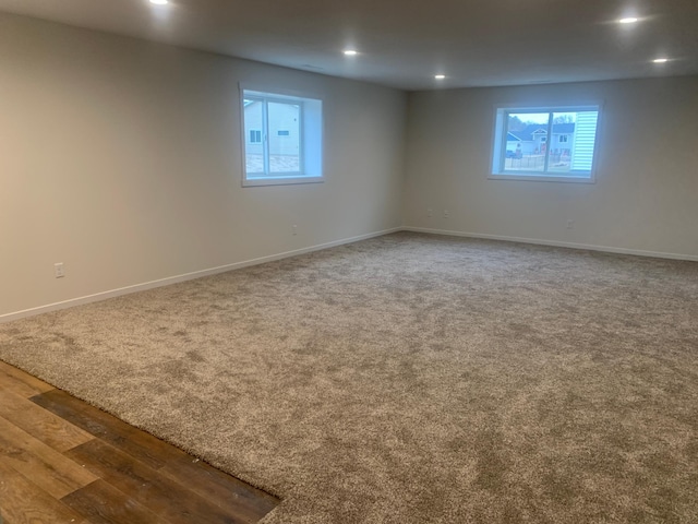 basement with wood-type flooring