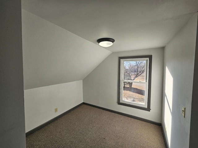 additional living space with lofted ceiling and dark carpet