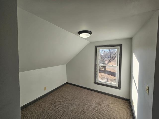 412 Prairie Ave, Faribault, MN 55021 - additional living space with dark colored carpet, lofted ceiling, and baseboards
