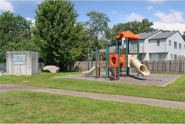 view of jungle gym with a yard