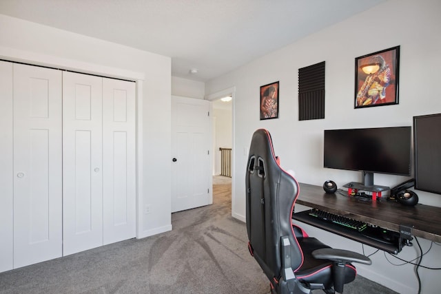 view of carpeted home office