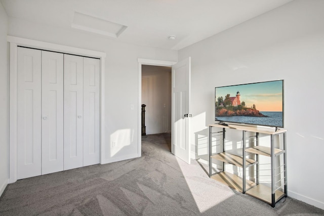 bedroom featuring carpet and a closet