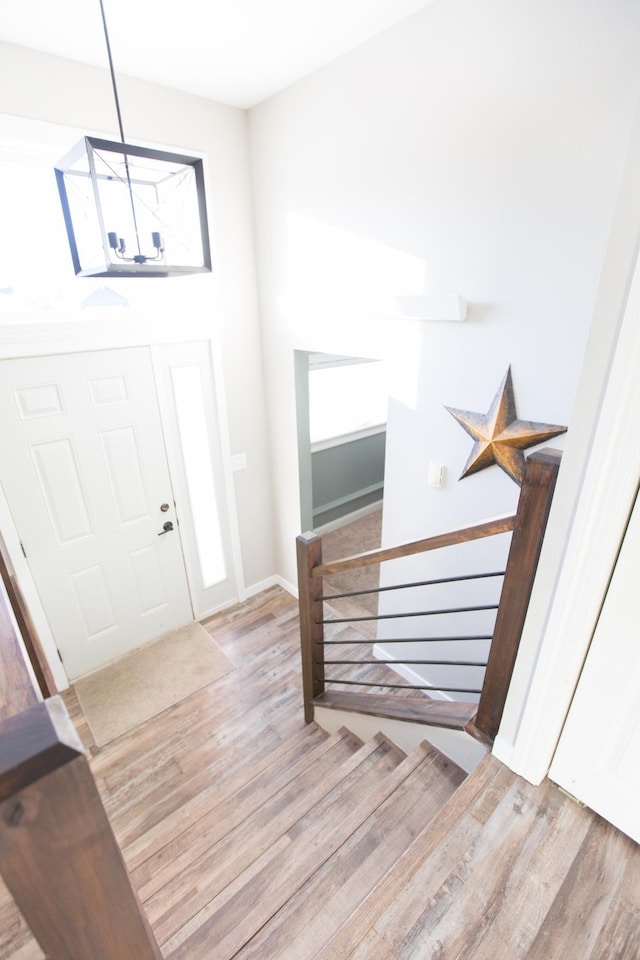 foyer entrance with light hardwood / wood-style flooring