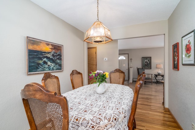 dining area with hardwood / wood-style flooring