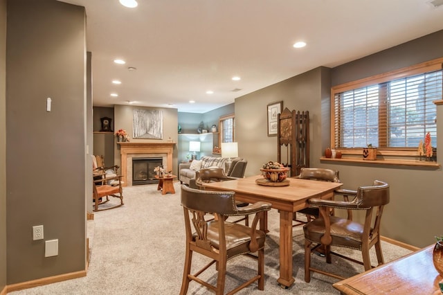 view of carpeted dining room