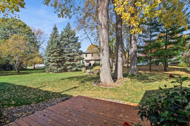 view of yard with a wooden deck