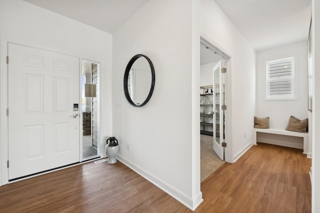 entryway with hardwood / wood-style floors