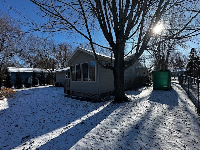 view of snow covered exterior