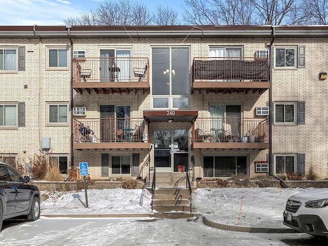 view of snow covered building