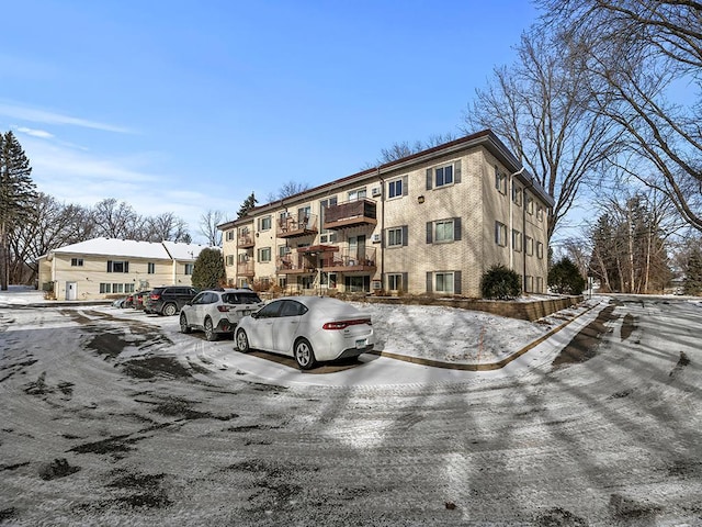 view of snow covered property