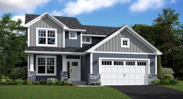 craftsman-style house with a front lawn and a garage