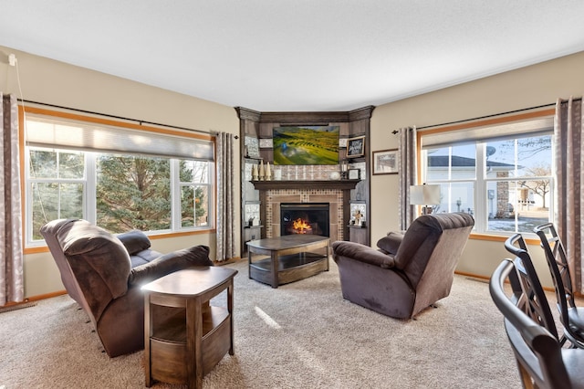 carpeted living room featuring a wealth of natural light