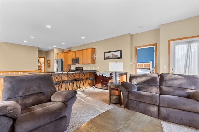 living room with light carpet