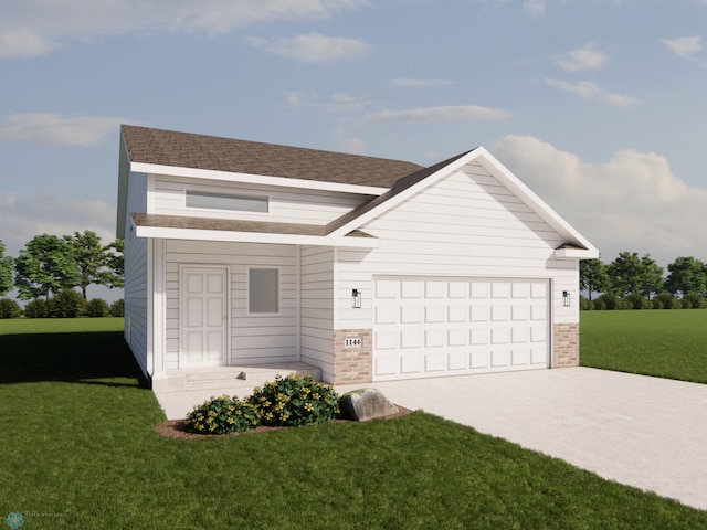 view of front facade featuring a front yard and a garage