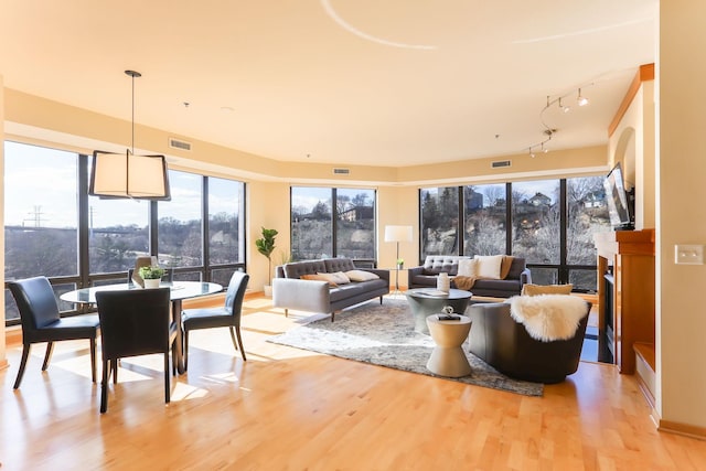 living room featuring visible vents and light wood finished floors